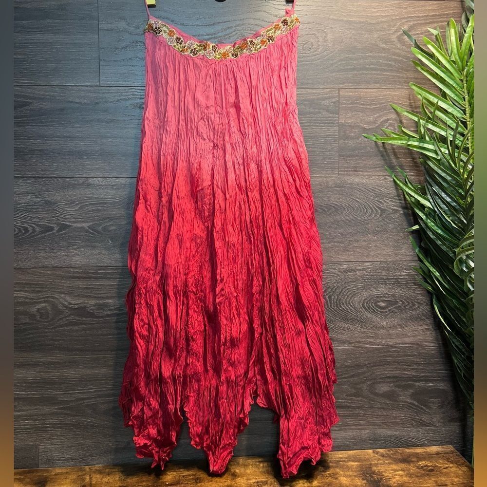 Chaudry KC Bohemian Maxi Skirt with Embellished Waist in Pink Ombré, Medium. NWT